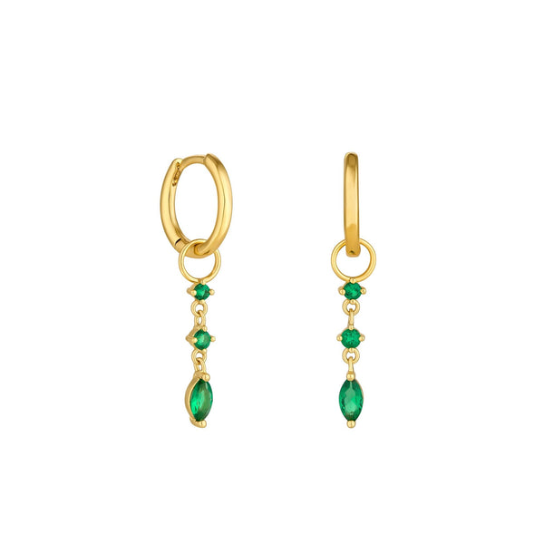 Inicio Gold Plated Green Stone Charm Hoop Earrings - Gift Pouch