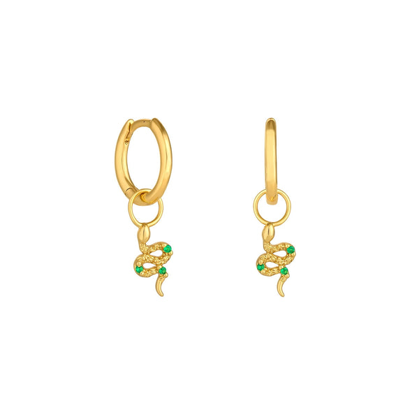 Inicio 14K Real Gold Plated Recycled Brass Serpent Charm Earrings - Gift Pouch