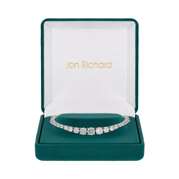 Silver Plated Cubic Zirconia Crystal Graduated Tennis Bracelet - Gift Boxed