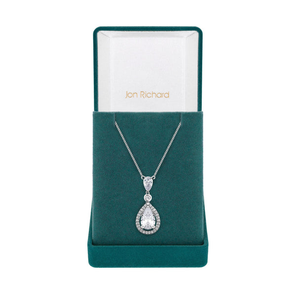 Silver Cubic Zirconia Peardrop Pendant Necklace