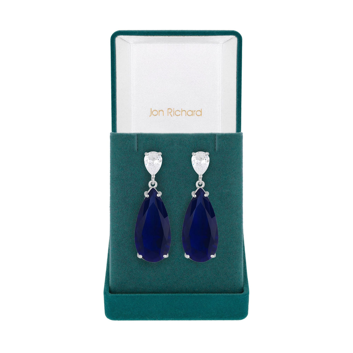 Jon Richard Rhodium Plated Cubic Zirconia Statement Blue Peardrop Earrings - Gift Boxed