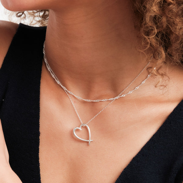 Sterling Silver 925 Open Heart Pendant Necklace