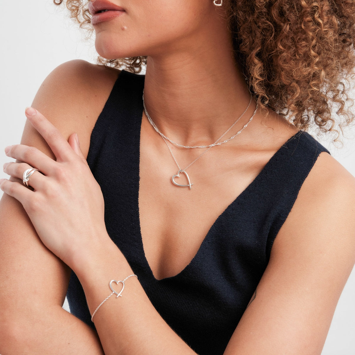 Sterling Silver 925 Open Heart Pendant Necklace