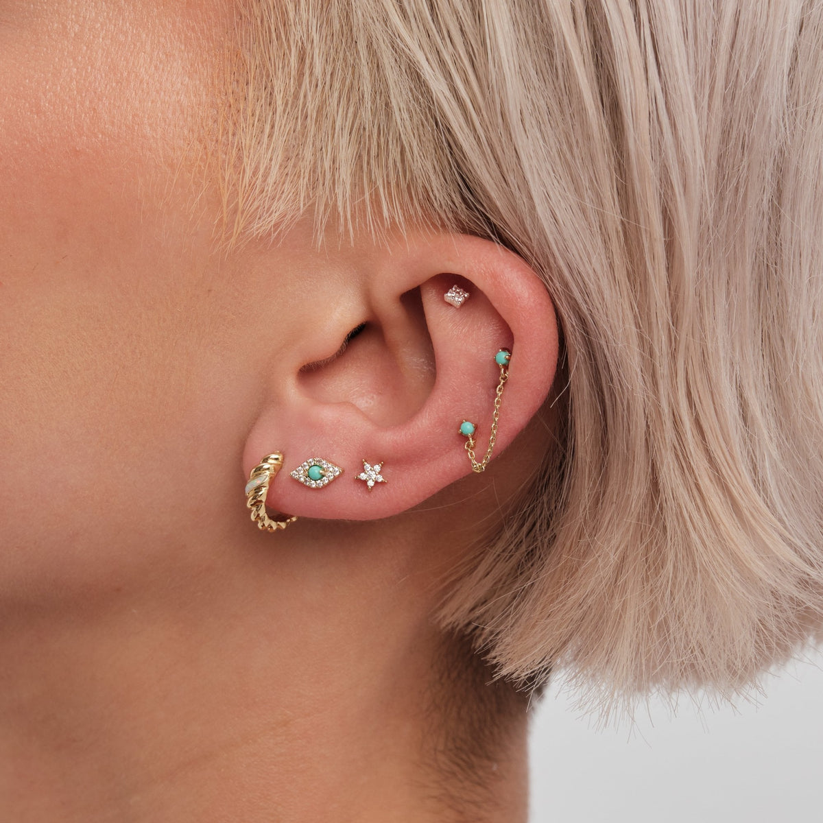 Inicio 14K Real Gold Plated Recycled Chain Drop Stud Earrings - Gift Pouch