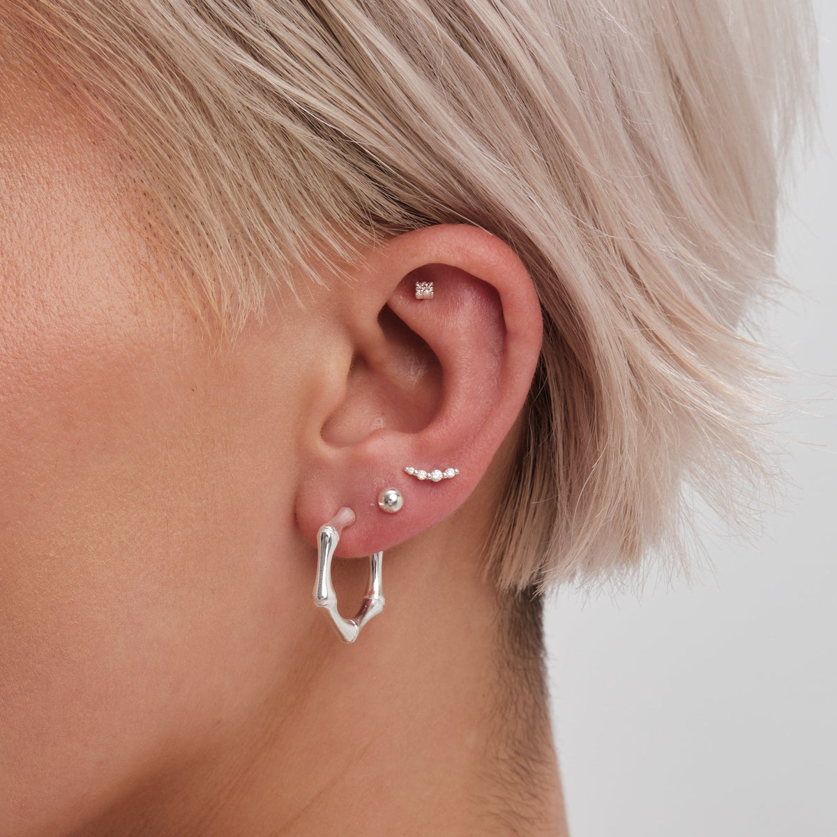 Simply Silver Sterling Silver 925 Bamboo Hoop Earrings