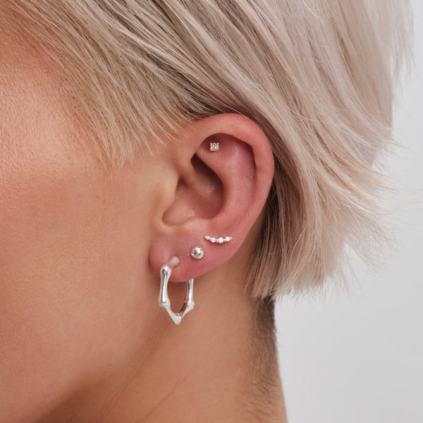 Simply Silver Sterling Silver 925 Bamboo Hoop Earrings