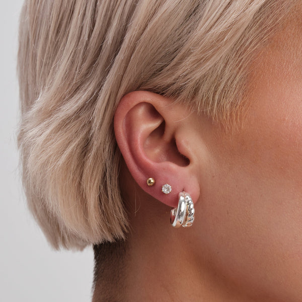 Jon Richard Silver Plated Stainless Steel Polished And Textured Hoop Earrings