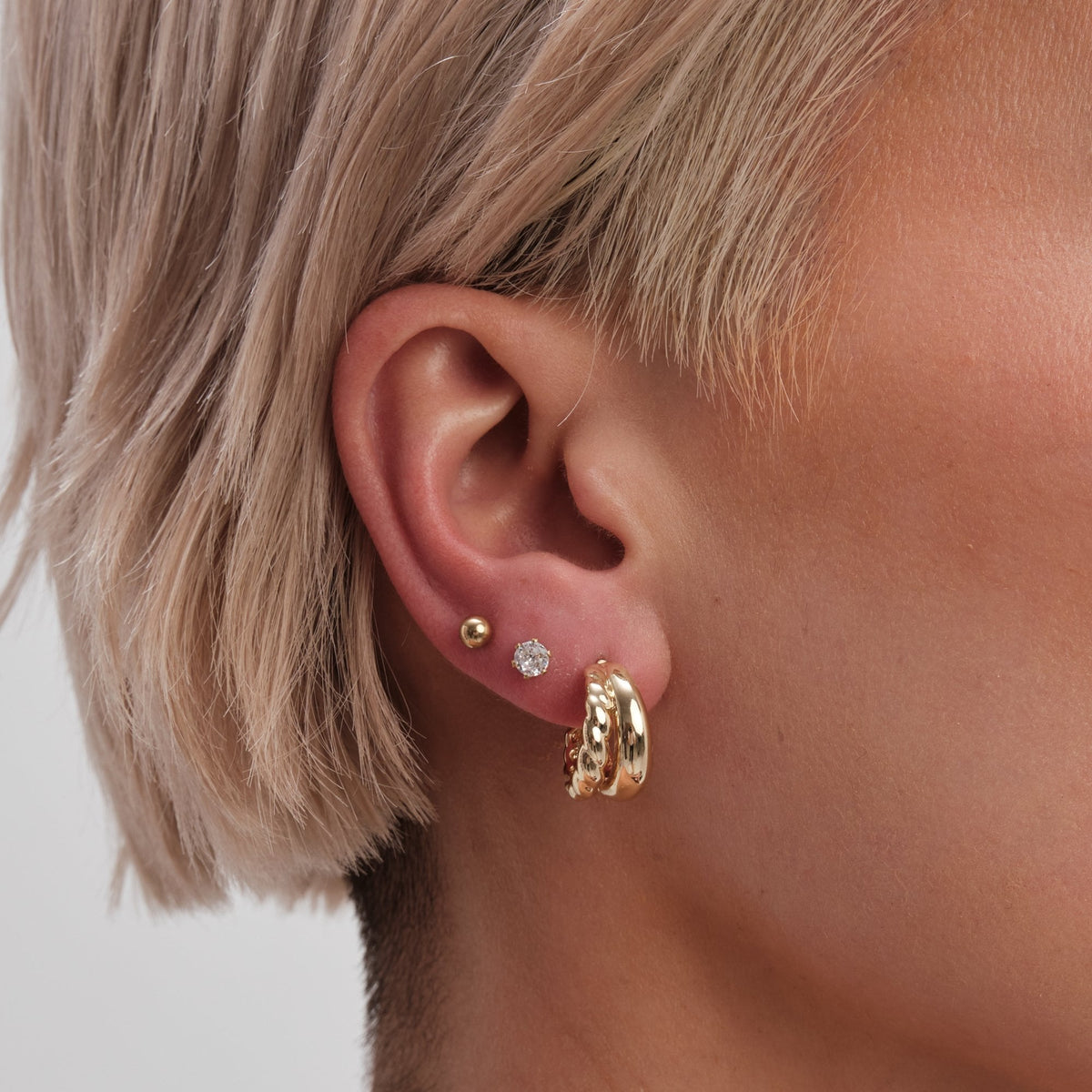 Jon Richard Gold Plated Stainless Steel Polished And Textured Hoop Earrings
