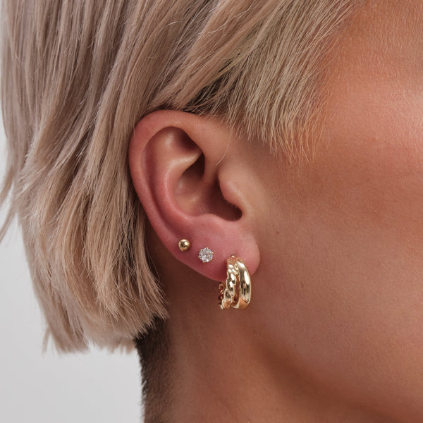 Jon Richard Gold Plated Stainless Steel Polished And Textured Hoop Earrings