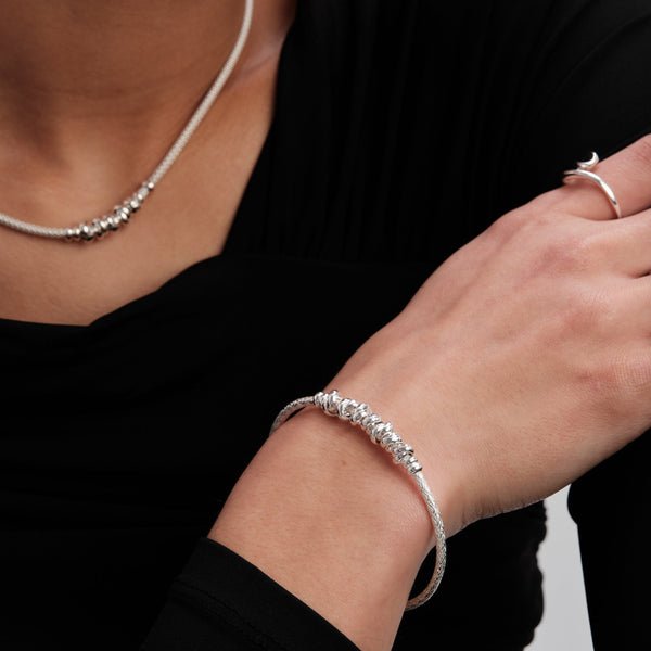 Simply Silver Recycled Sterling Silver 925 Love Knot Textured Bangle Bracelet