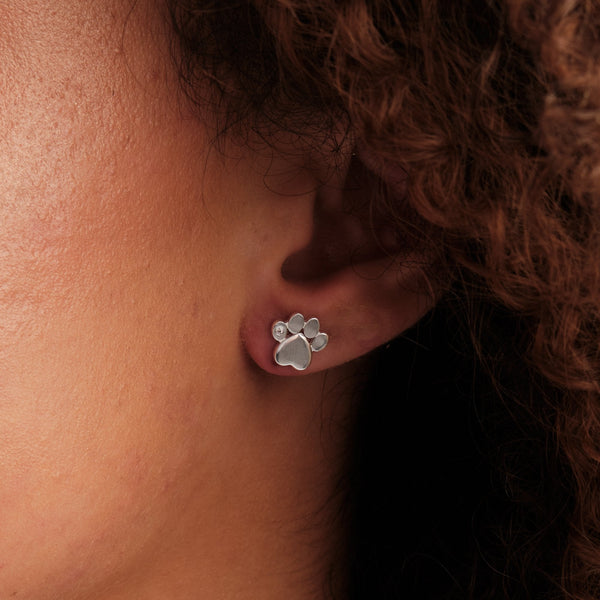 Sterling Silver 925 Paw Print Stud Earrings