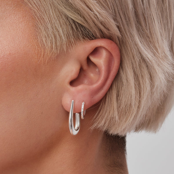 Sterling Silver 925 Silver Mini Diamond Cut Hoop Earring