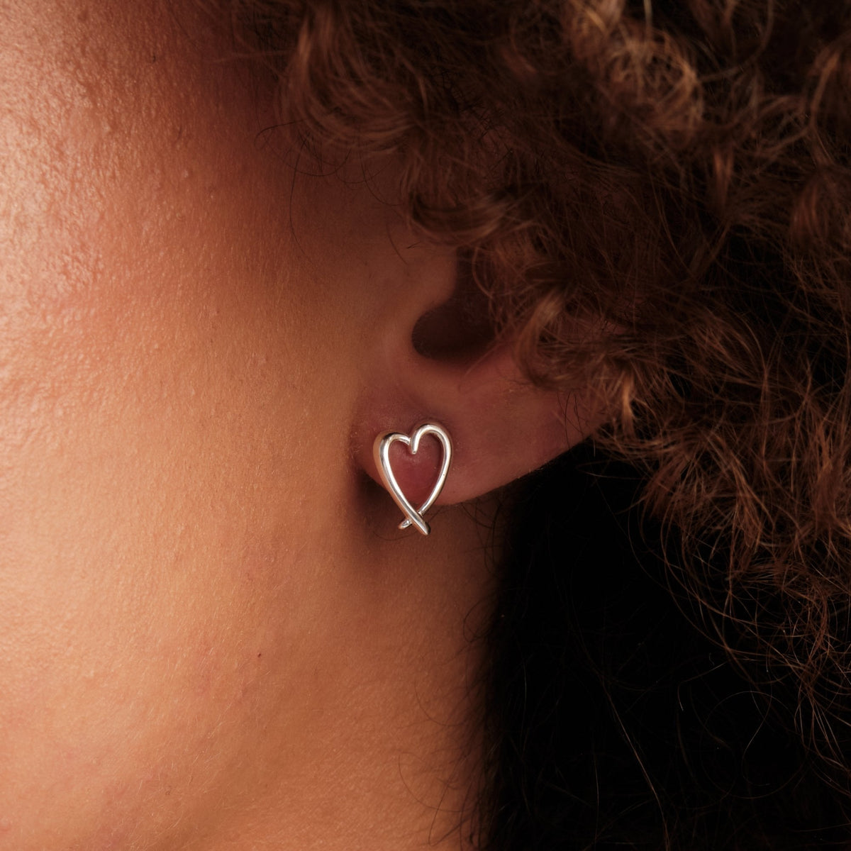 Sterling Silver 925 Open Crossover Heart Stud Earrings