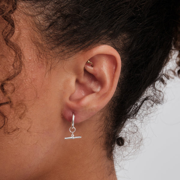 Simply Silver Sterling Silver 925 T Bar Hoop Earrings