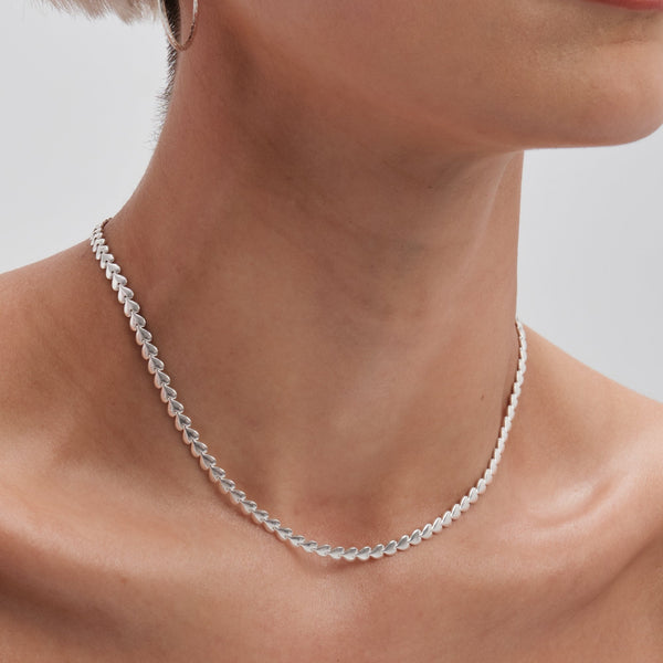 Sterling Silver 925 Heart Row Allway Necklace