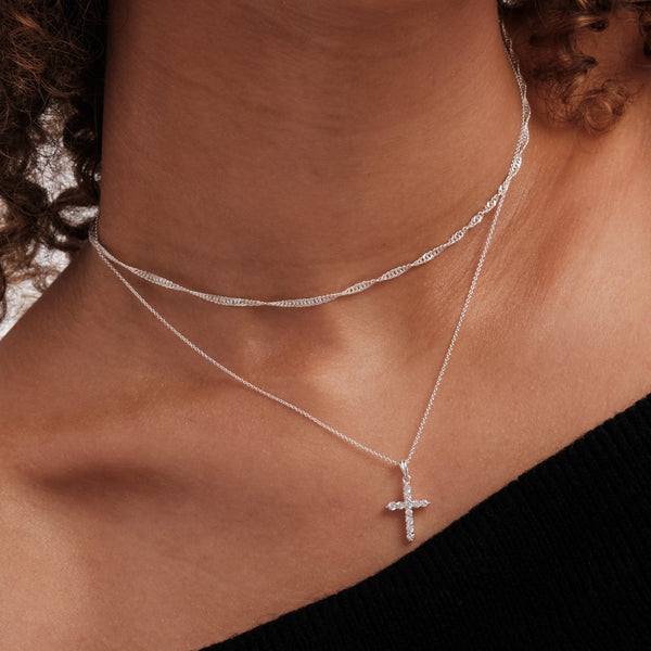 Simply Silver Sterling Silver 925 Diamond Cut Singapore Silver Chain Necklace