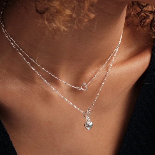 Simply Silver Sterling Silver 925 Puff Heart T Bar Necklace