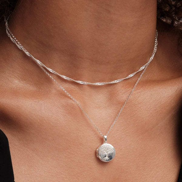 Simply Silver Sterling Silver 925 Embossed Tree of Love Locket Necklace