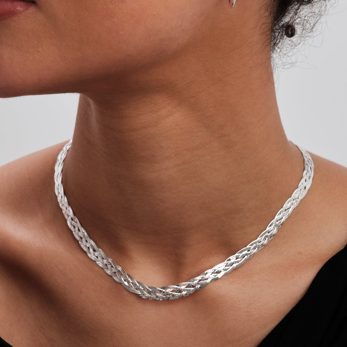 Simply Silver Recycled Sterling Silver 925 Herringbone Braided Necklace