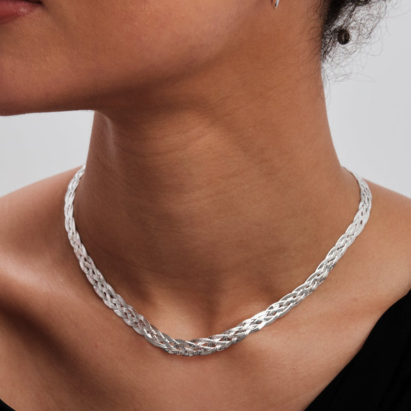Simply Silver Recycled Sterling Silver 925 Herringbone Braided Necklace