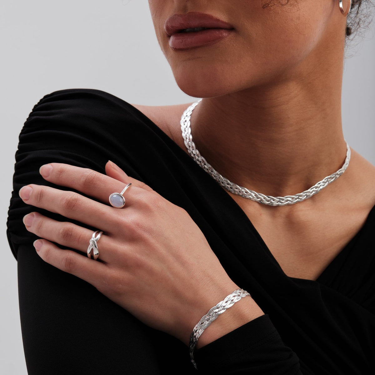 Simply Silver Recycled Sterling Silver 925 Herringbone Braided Necklace
