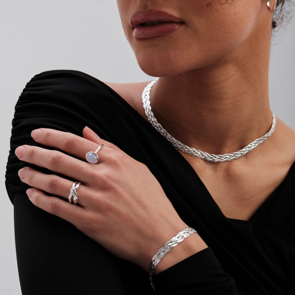 Simply Silver Recycled Sterling Silver 925 Herringbone Braided Necklace