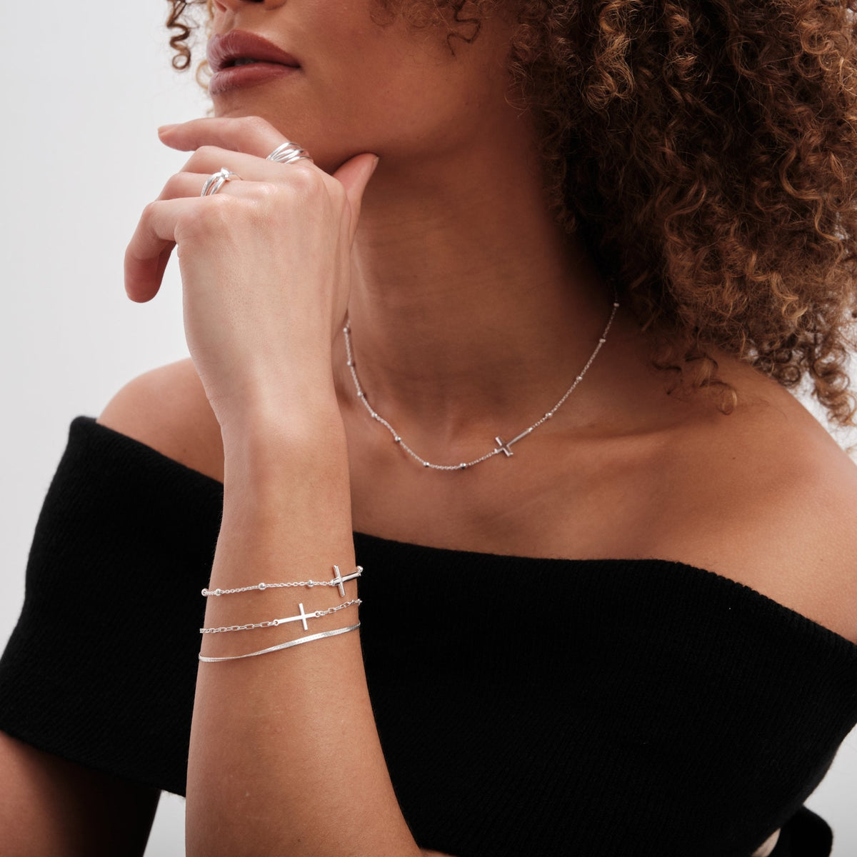 Simply Silver Recycled Sterling Silver 925 Double Row Cross Bracelet