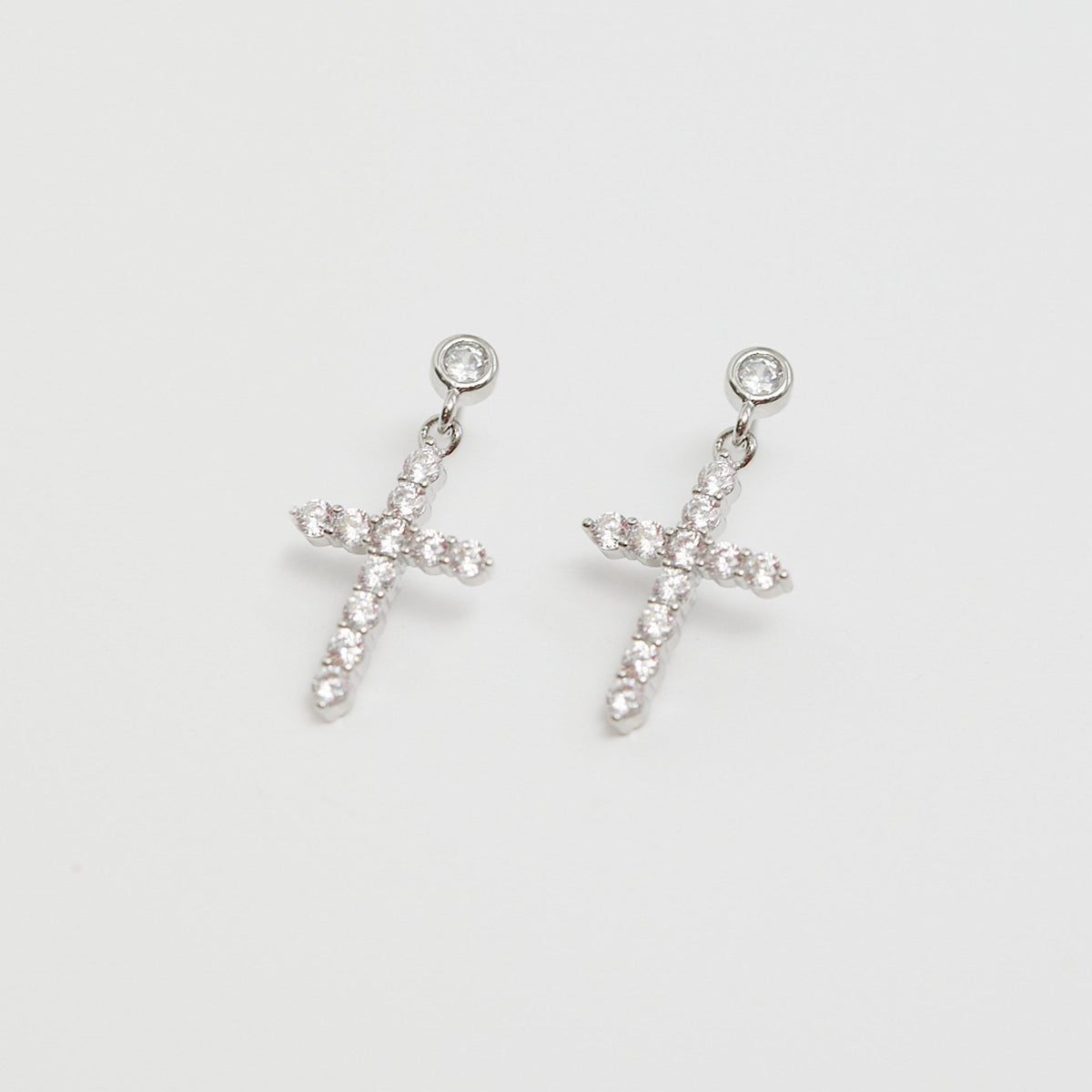 Jon Richard Rhodium Plated Cubic Zirconia Cross Charm Earrings