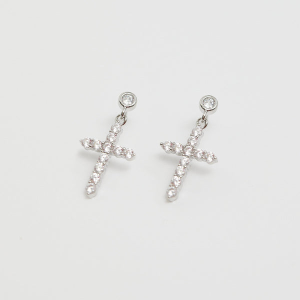 Jon Richard Rhodium Plated Cubic Zirconia Cross Charm Earrings