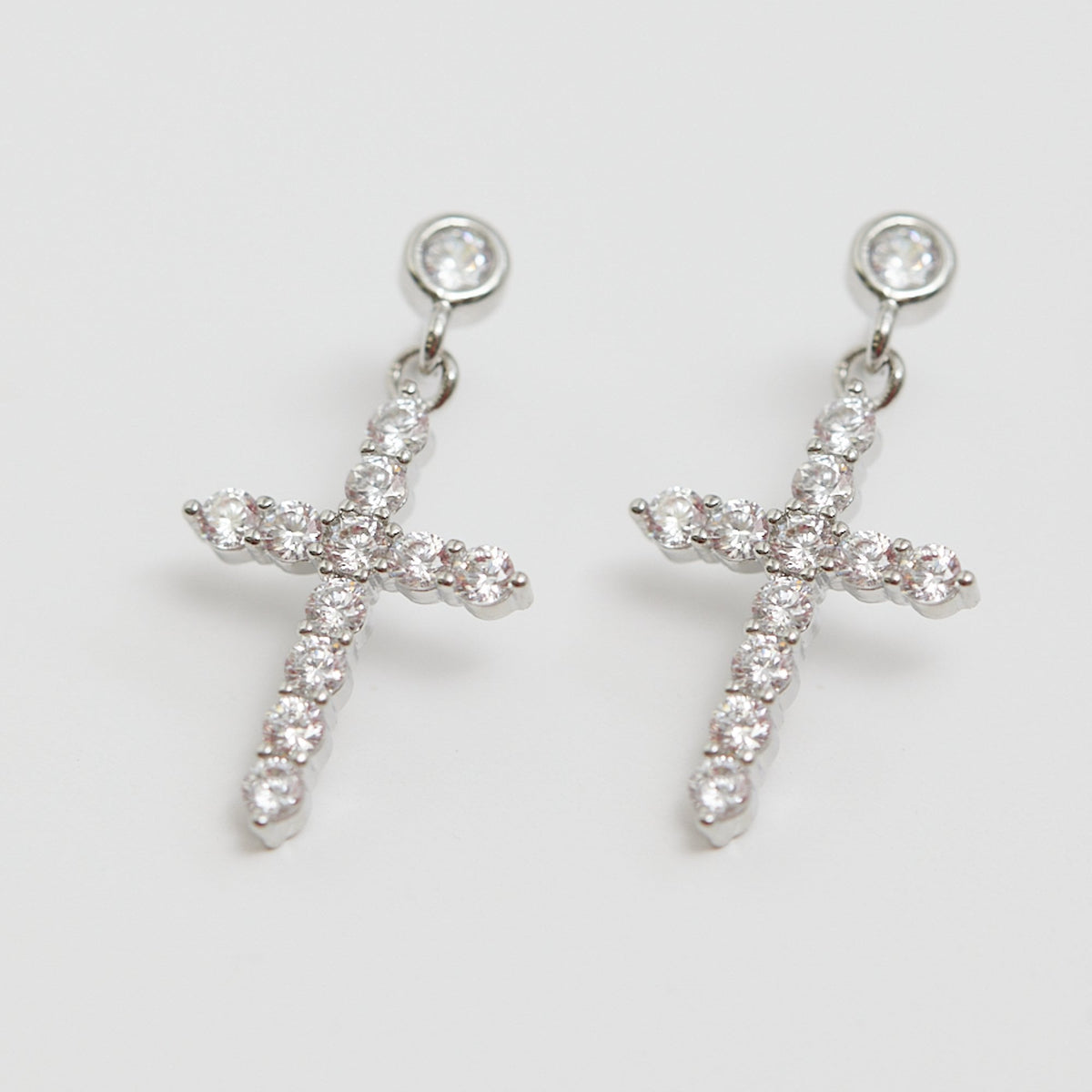 Jon Richard Rhodium Plated Cubic Zirconia Cross Charm Earrings