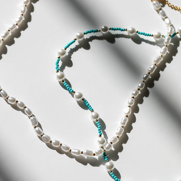 Mood Gold Turquoise Bead And Seed Pearl Necklaces - Pack Of 2