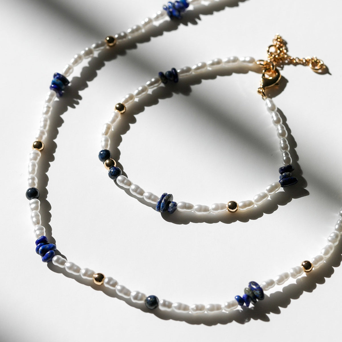 Mood Gold Blue Lapis And Pearl Fine Stacker Bracelet