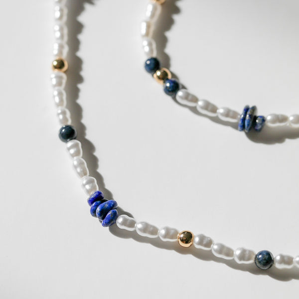 Mood Gold Blue Lapis And Pearl Fine Stacker Bracelet