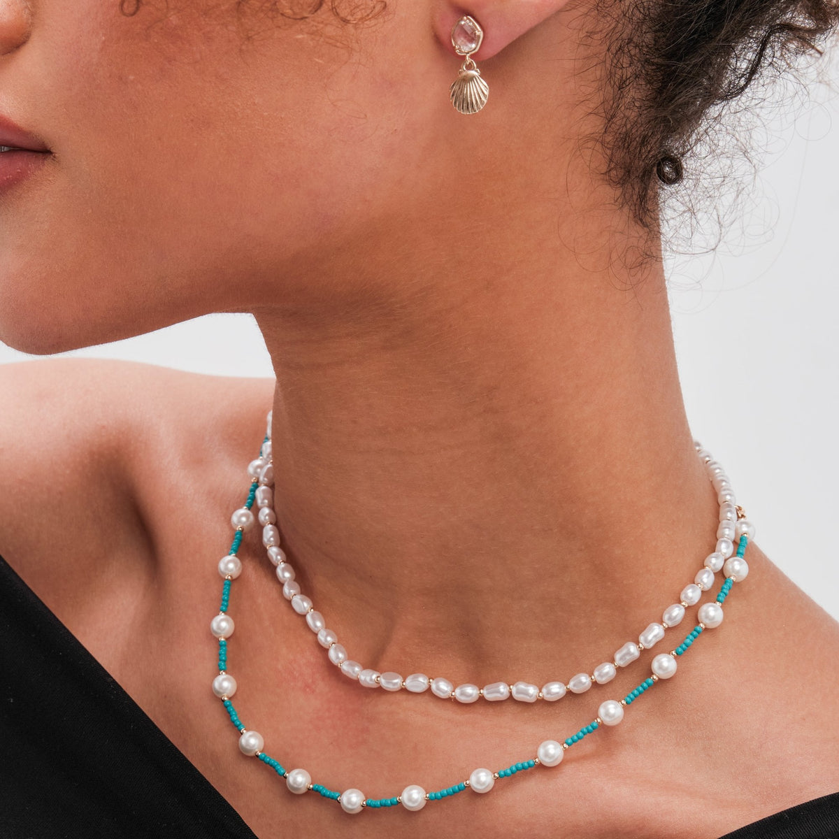 Mood Gold Turquoise Bead And Seed Pearl Necklaces - Pack Of 2