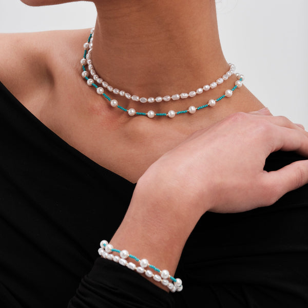 Mood Gold Turquoise Bead And Seed Pearl Necklaces - Pack Of 2