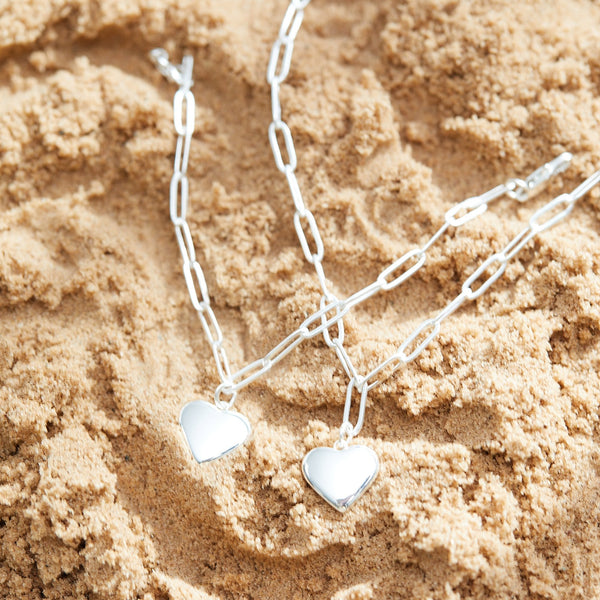 Mood Silver Stainless Steel Polished Heart Chain Necklace
