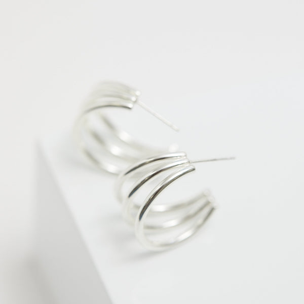 Mood Silver Stainless Steel Polished Medium Hoop Earrings