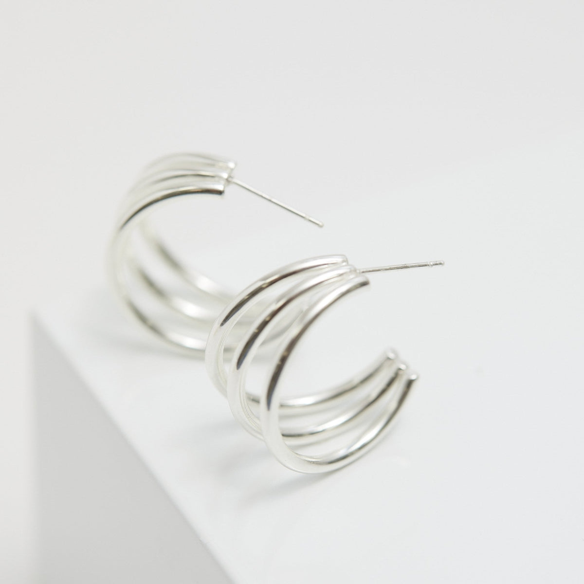 Mood Silver Stainless Steel Polished Medium Hoop Earrings