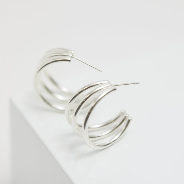 Mood Silver Stainless Steel Polished Medium Hoop Earrings