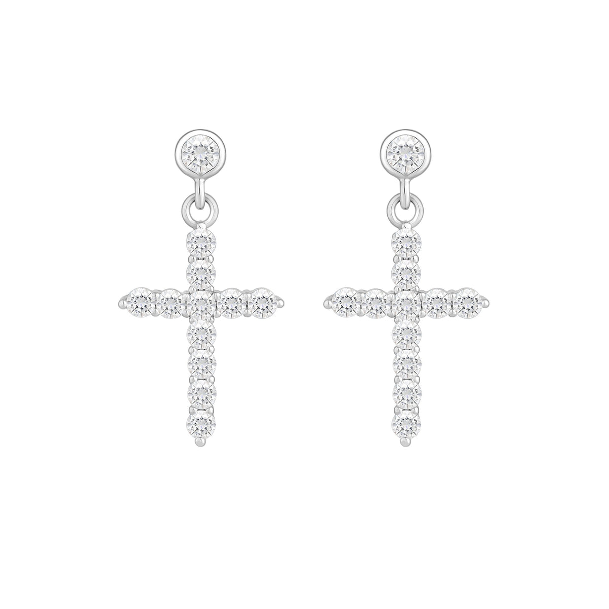 Jon Richard Rhodium Plated Cubic Zirconia Cross Charm Earrings