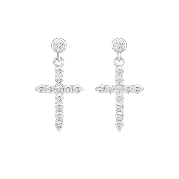 Jon Richard Rhodium Plated Cubic Zirconia Cross Charm Earrings