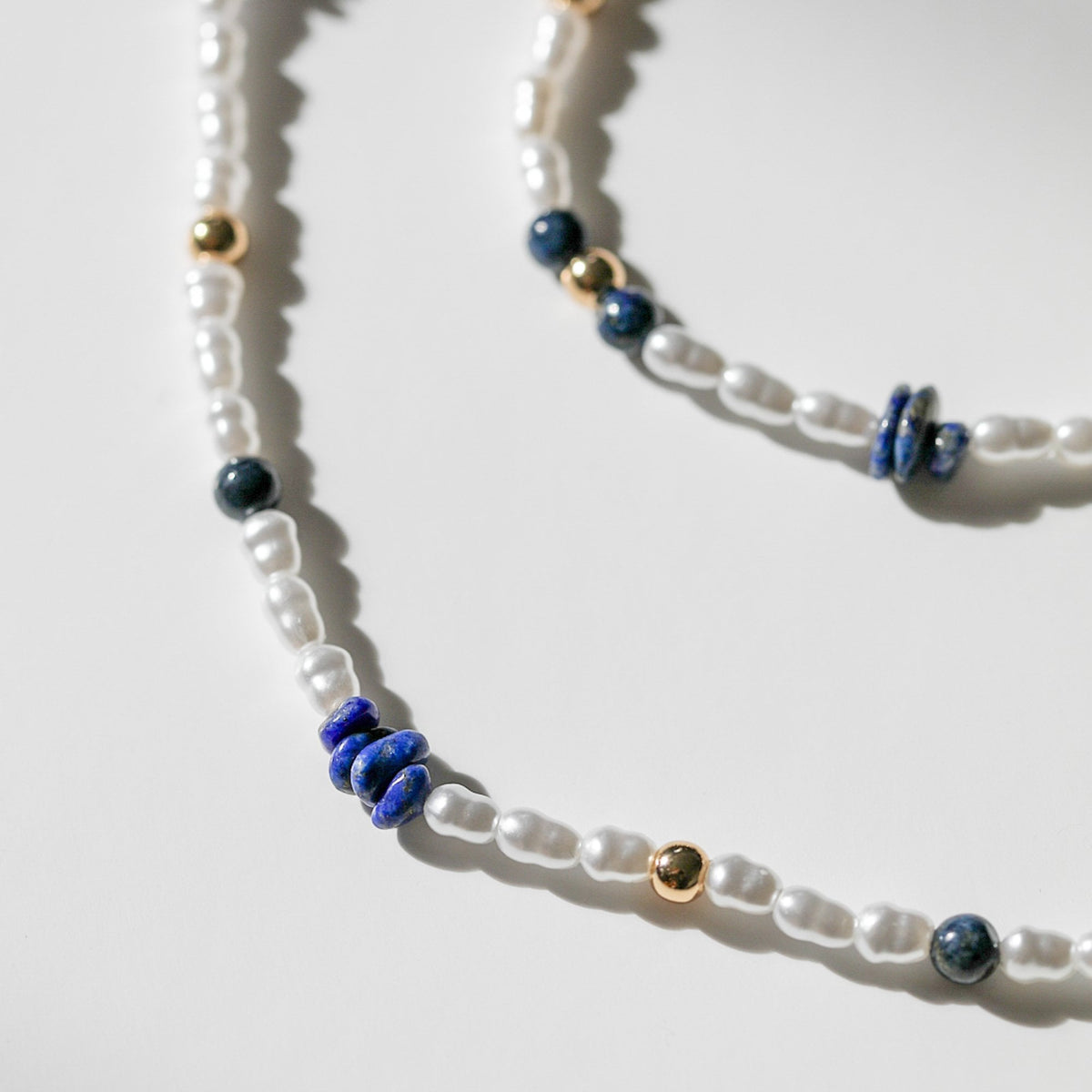 Mood Gold Blue Lapis And Pearl Fine Stacker Necklace