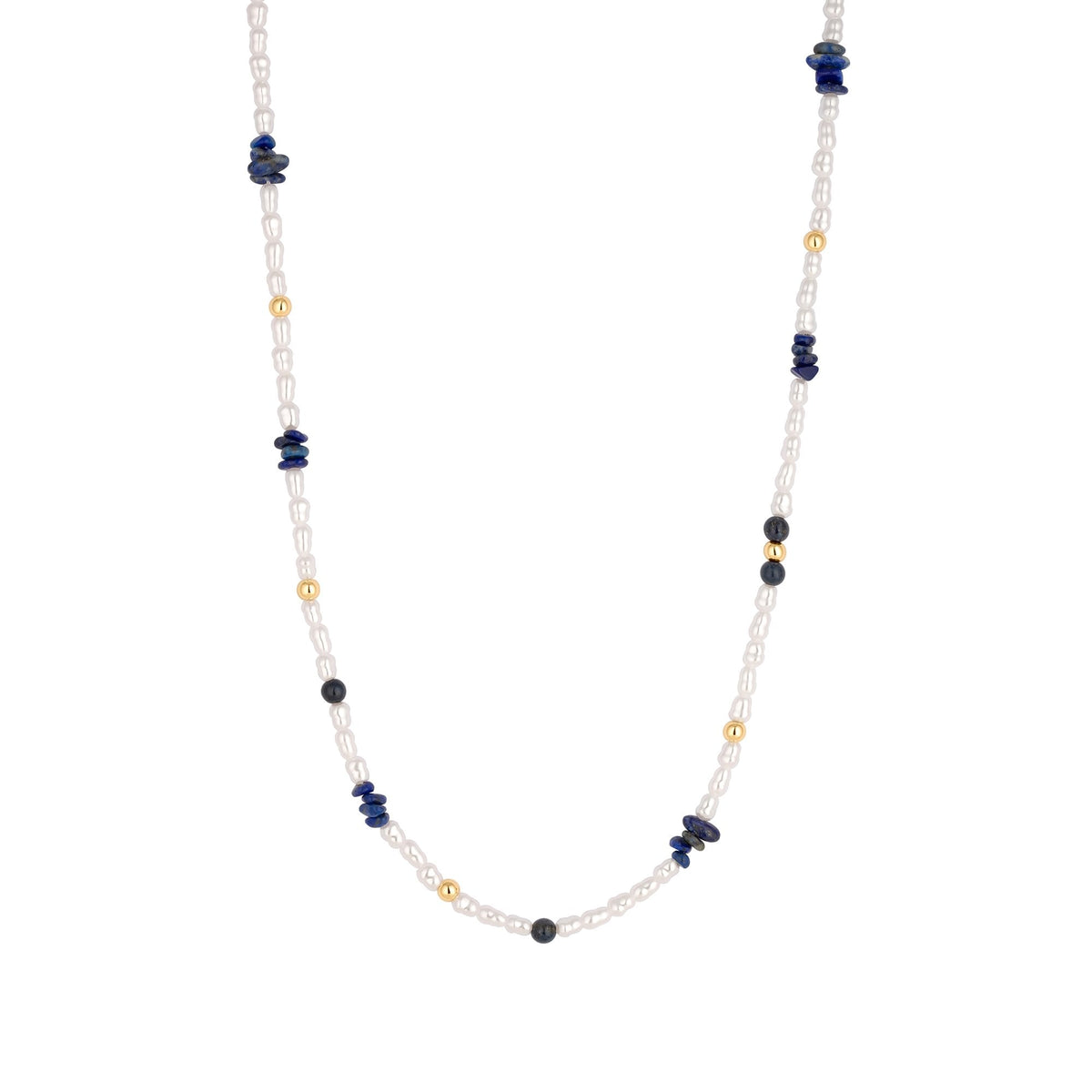 Mood Gold Blue Lapis And Pearl Fine Stacker Necklace