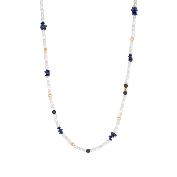 Mood Gold Blue Lapis And Pearl Fine Stacker Necklace