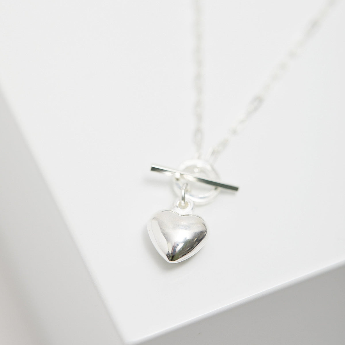 Simply Silver Sterling Silver 925 Puff Heart T Bar Necklace