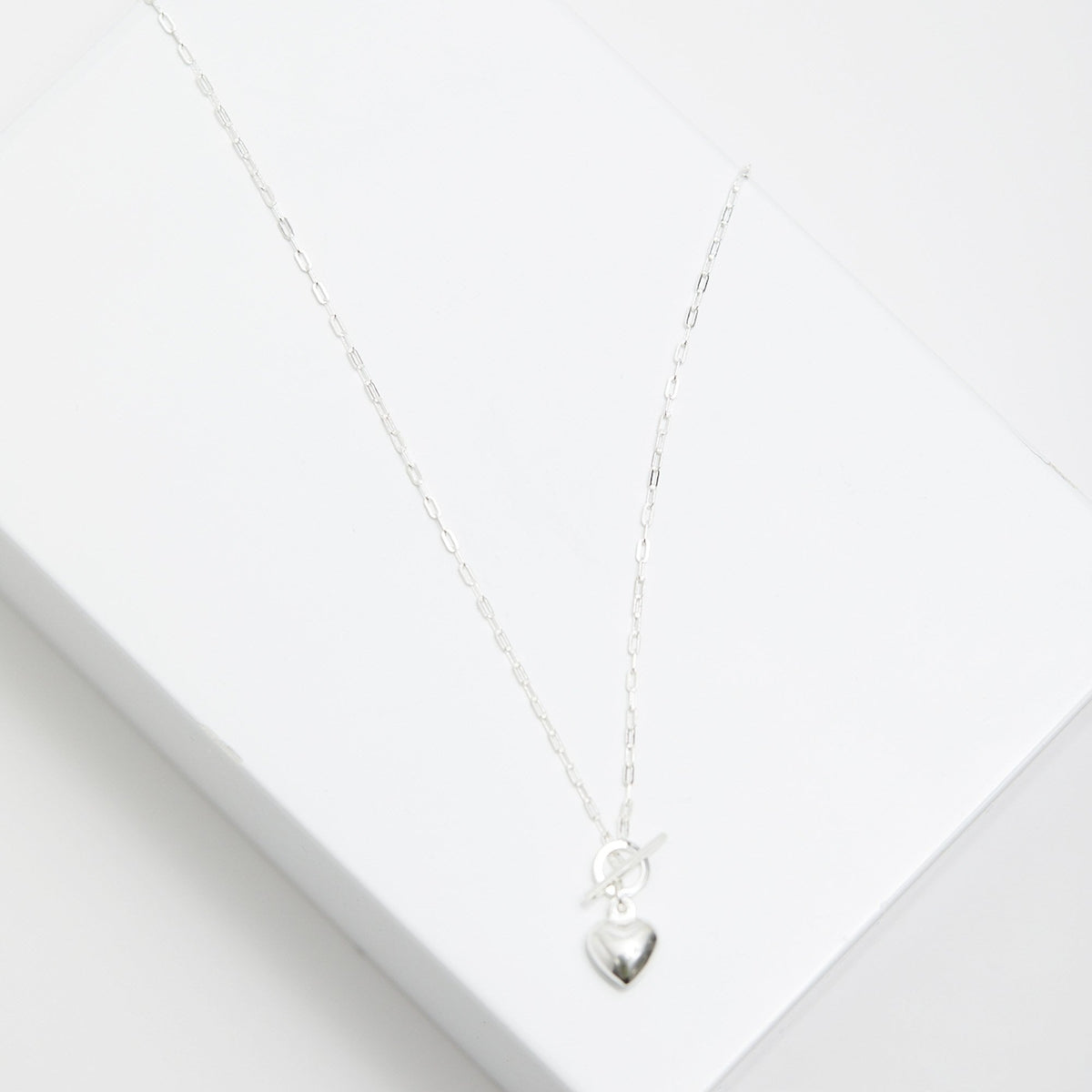Simply Silver Sterling Silver 925 Puff Heart T Bar Necklace
