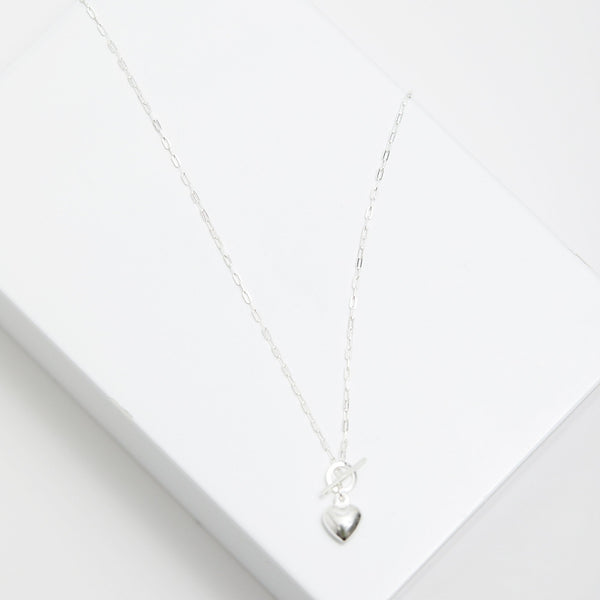 Simply Silver Sterling Silver 925 Puff Heart T Bar Necklace