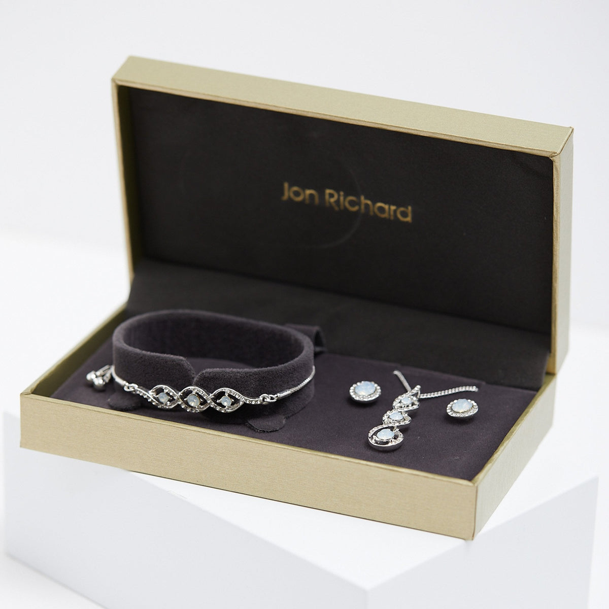Jon Richard Silver Plated & Opal Trio Set - Gift Boxed