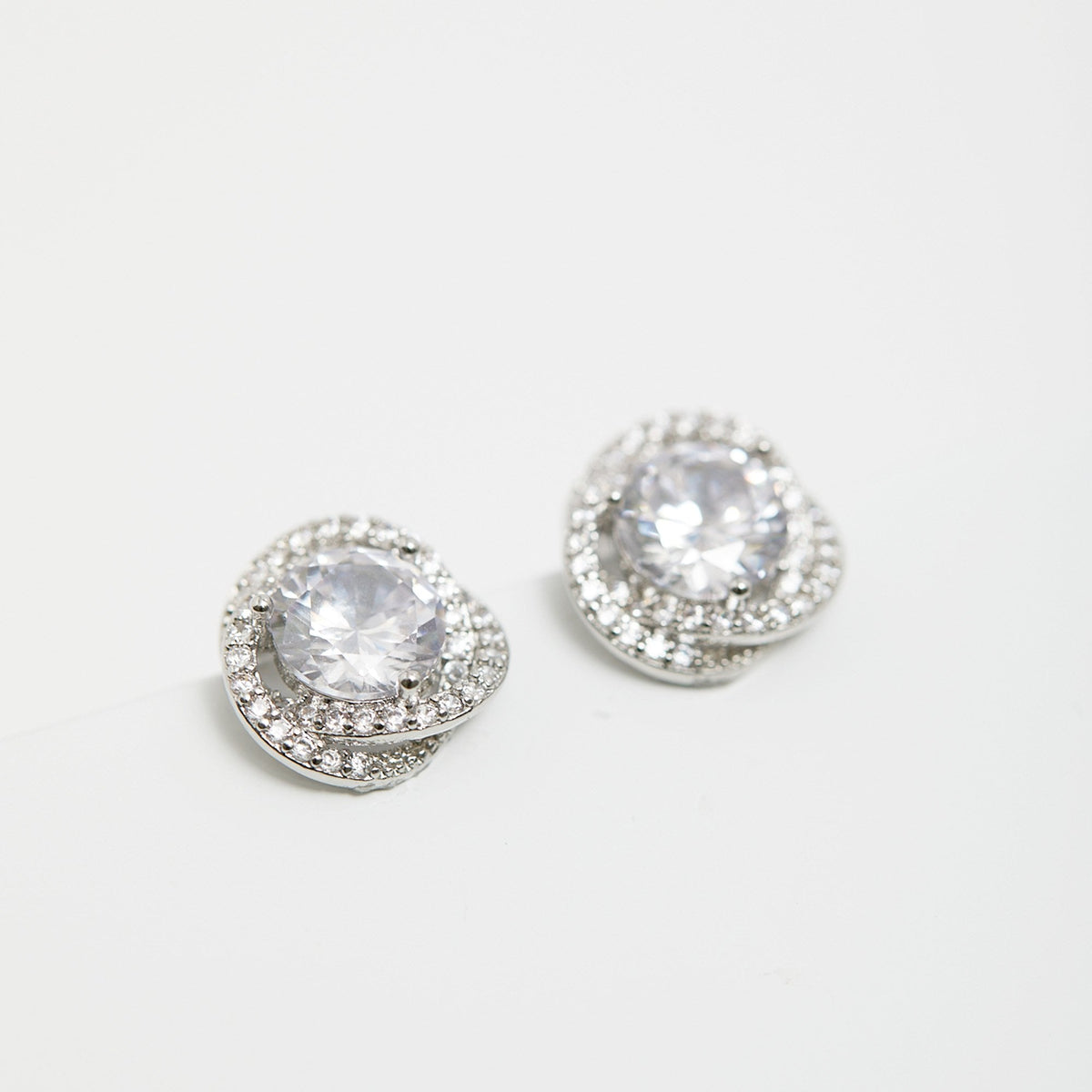 Silver Pave Crossover Halo With Centre Stone Clip Earrings