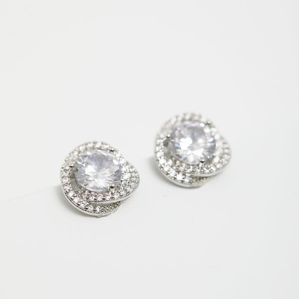 Silver Pave Crossover Halo With Centre Stone Clip Earrings